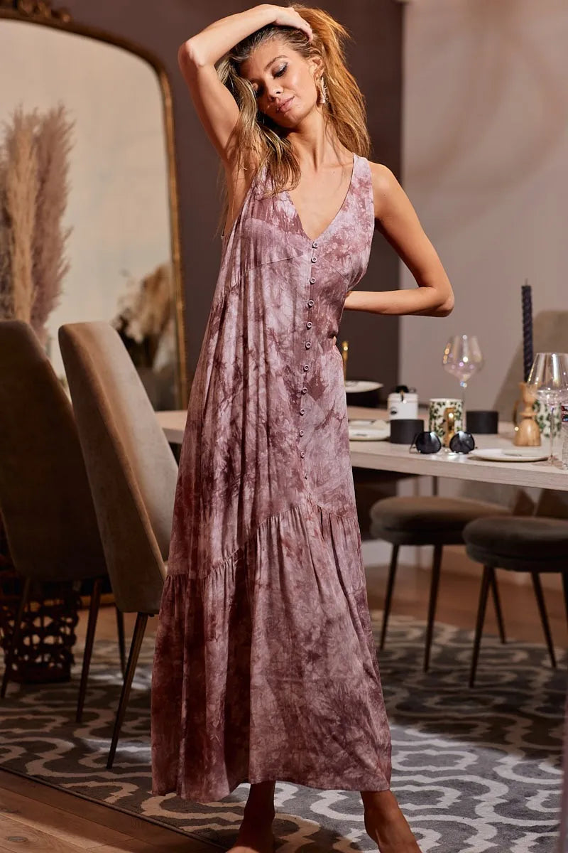 Trendsi women's resort wear dress in a sleeveless mauve maxi style with button details