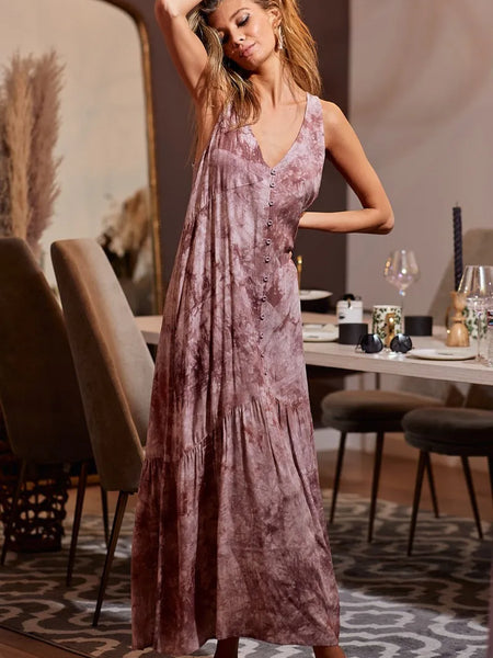 Trendsi women's resort wear dress in a sleeveless mauve maxi style with button details
