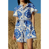 Trendsi women's resort wear short sleeve dress with blue floral print and belted waist
