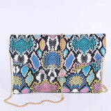Babe Beachwear women's snake print handbag with colorful pattern and gold chain strap