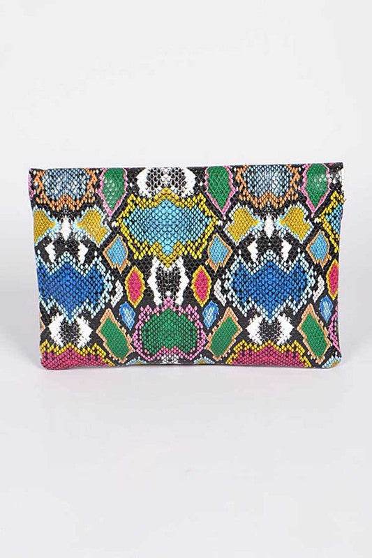 Babe Beachwear women's snake print handbag in vibrant multicolor pattern clutch style