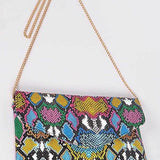 Colorful women's snake print handbag with gold chain strap by Babe Beachwear