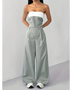 Trendsi women's strapless vacation jumpsuit in gray with white top and wide-leg pants