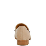 Rag Company women's studded suede loafers beige color with wooden heel back view