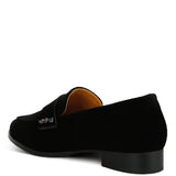 Rag Company women's studded suede loafers in black with small heel and decorative studs