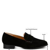 Rag Company women's studded suede loafers in black with stud embellishments and low block heel