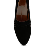 Rag Company women's studded suede loafers in black with stud detailing and a sleek design