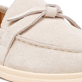 Rag Company women's suede loafers in light beige with bow detail and comfortable rubber sole