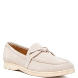 Rag Company women's suede loafers in light beige with decorative bow and low heel