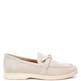 Rag Company women's suede loafers in light beige with bow detail and comfortable sole