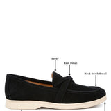 Rag Company black women's suede loafers with knot detail and low block heel