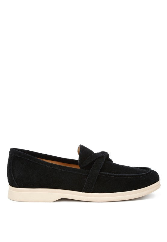 Rag Company black women's suede loafers with white sole and casual slip-on design