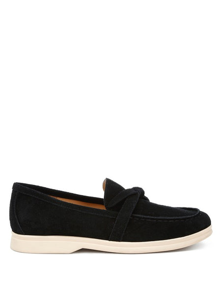 Rag Company black women's suede loafers with white sole and casual slip-on design
