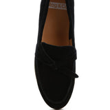 Rag Company women's suede loafers in black with bow detail and cushioned insole
