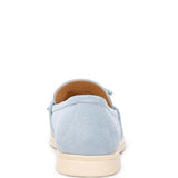 Rear view of Rag Company women's suede loafers in light blue with beige sole