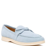 Rag Company women's suede loafers in light blue with bow detail and cream sole