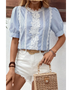 Trendsi women's summer half sleeve top in blue and white stripes with lace detailing and puff sleeves