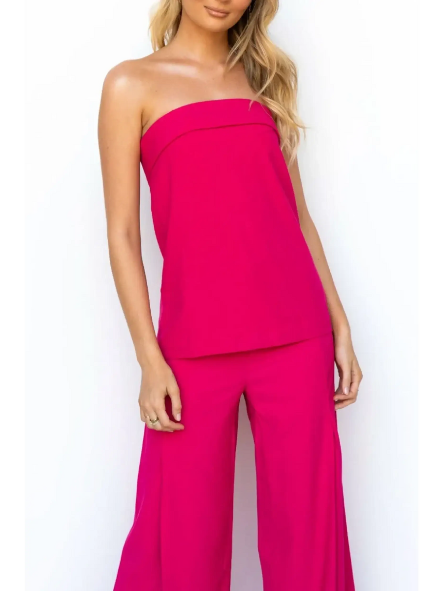 Trendsi women's tube top and pants set in vibrant pink with strapless top and wide-leg pants