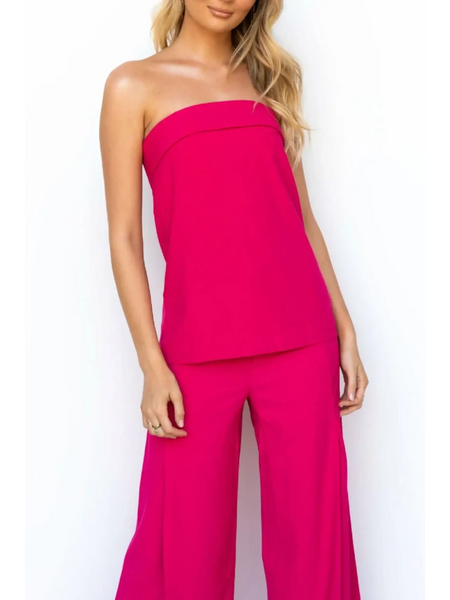 Trendsi women's tube top and pants set in vibrant pink with strapless top and wide-leg pants