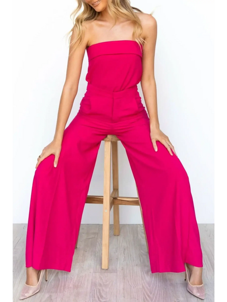 Trendsi women's tube top and pants set in bright pink with wide-leg pants and strapless top