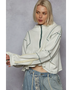 Trendsi women's zip front sweatshirt in white with contrast stitching and cropped long sleeves