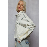 Trendsi women's zip front sweatshirt in cream with contrast stitching and long sleeves