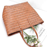 Babe Beachwear woven bamboo summer handbag with leather straps and decorative flowers