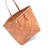 Babe Beachwear woven bamboo summer handbag with leather handles and spacious design