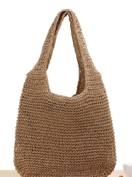 Babe Beachwaer woven boho summer bag in natural straw with wide handles and spacious design