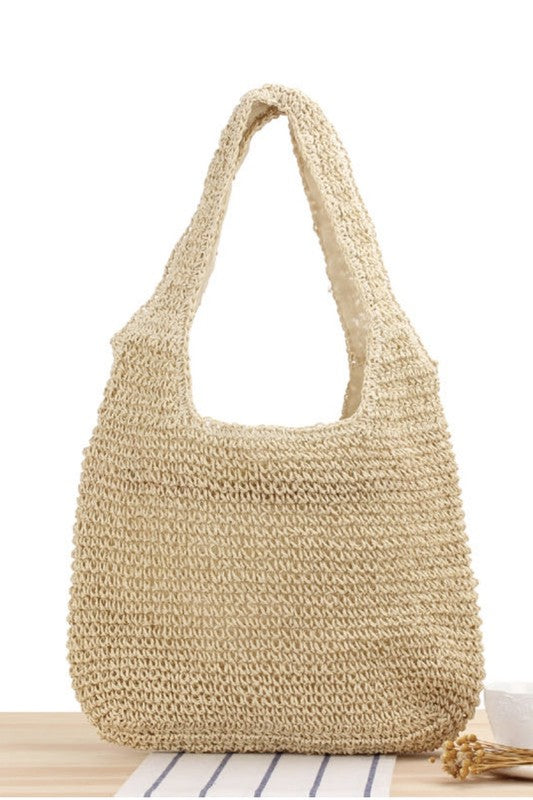 Babe Beachwaer woven boho summer bag in natural beige with a soft, textured knit design