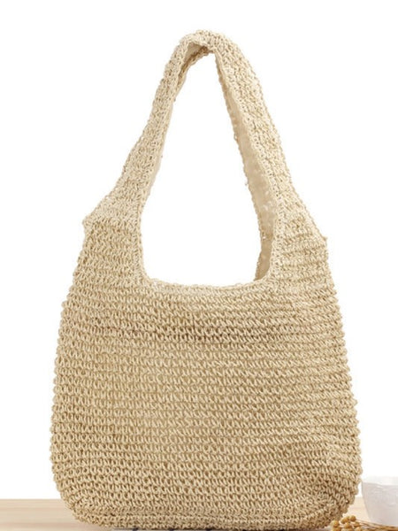 Babe Beachwaer woven boho summer bag in natural beige with a soft, textured knit design
