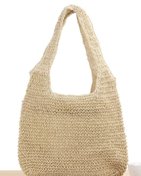 Babe Beachwaer woven boho summer bag in natural beige with a soft, textured knit design
