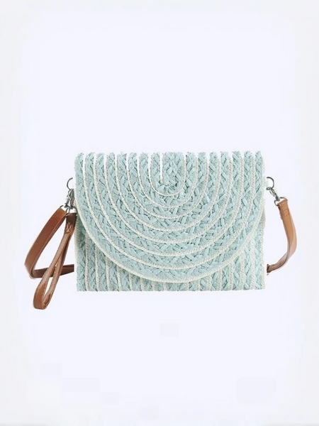 Babe Beachwear light blue woven bag with brown strap perfect resort wear accessories for women