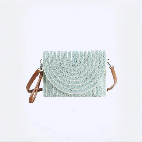 Babe Beachwear light blue woven bag with brown strap perfect resort wear accessories for women