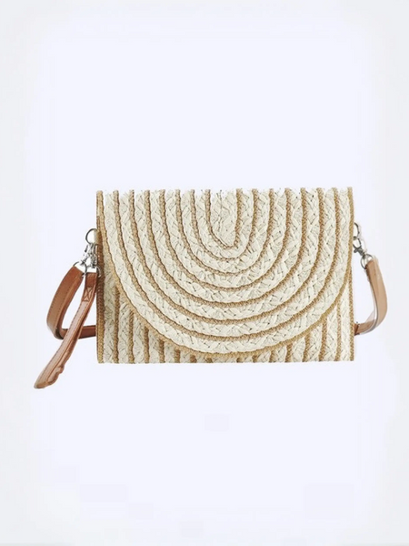 Babe Beachwear beige woven bag with leather strap resort wear accessories for women
