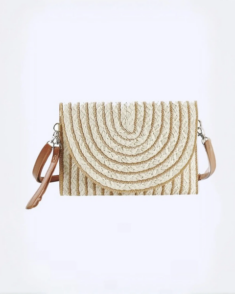 Babe Beachwear beige woven bag with leather strap resort wear accessories for women