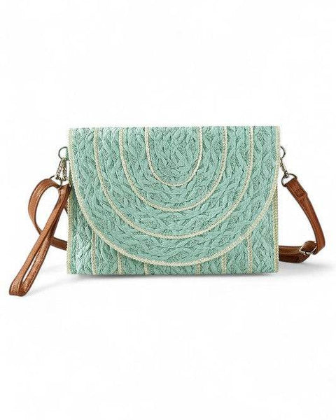 Babe Beachwear Small Clutch Shoulder bag with textured mint green fabric and brown adjustable strap