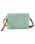 Babe Beachwear Small Clutch Shoulder bag with textured mint green fabric and brown adjustable strap