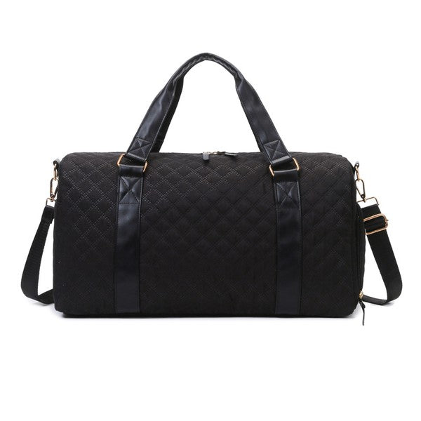 Babe Beachwaer black quilted Zahra carry on overnight bag with handles and adjustable shoulder strap