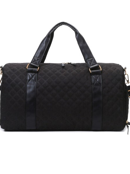 Babe Beachwaer black quilted Zahra carry on overnight bag with handles and adjustable shoulder strap