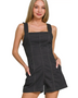 Babe Beachwear Zenana Casual Pocketed Romper in black with wide straps and front pockets
