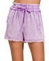 Lavender Babe Beachwear Zenana mineral wash shorts with drawstring waist and frayed hem