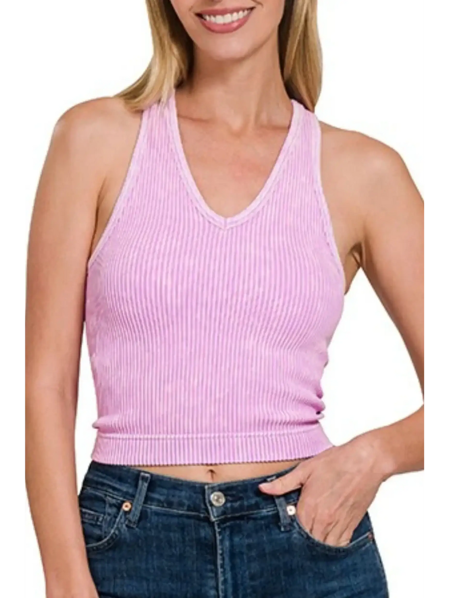 Trendsi sleeveless pink ribbed Zenana summer resort wear top paired with blue jeans